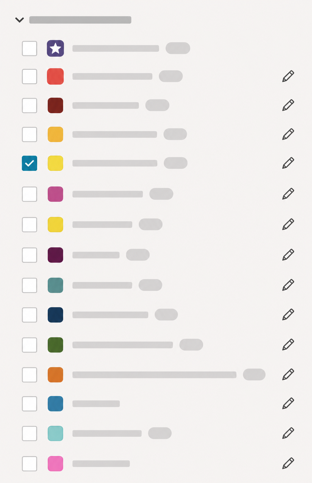 Example filter and groups panel